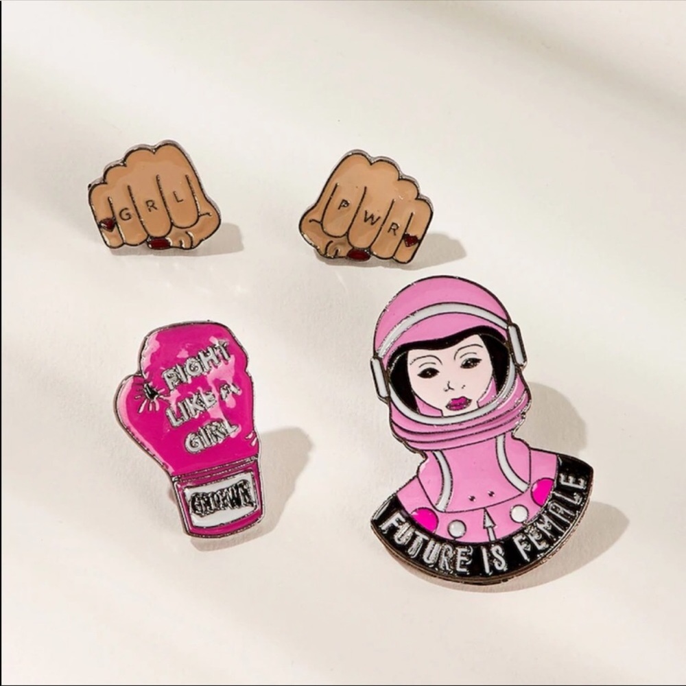 LAST SET 4 Piece Feminist Girl Power Pin Set - Picture 2 of 6